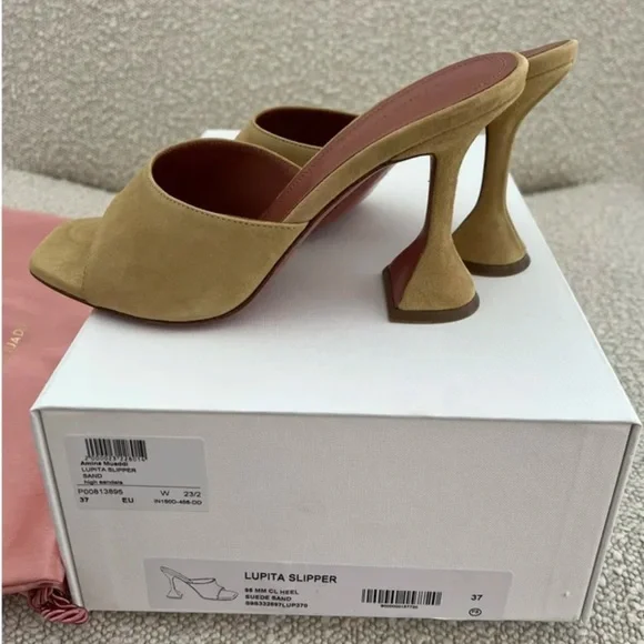 Amina Muaddi LUPITA SUEDE SLIPPER 95 MM CL HEEL SAND size 37 - Picture 4 of 7